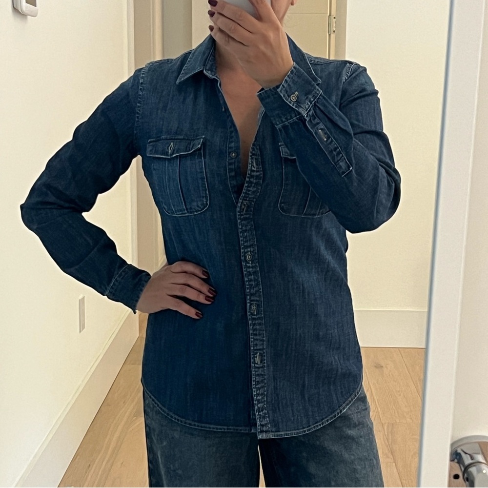Zara Dark Denim Blue Button Down Shirt. Small.